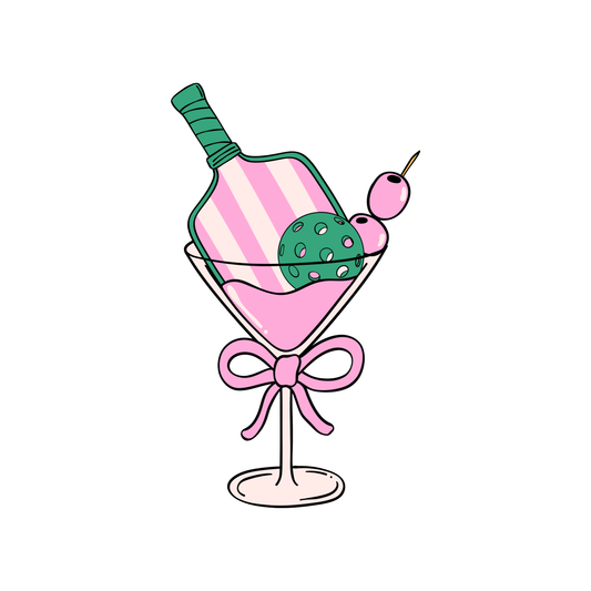 pink pickleball in a martini glass