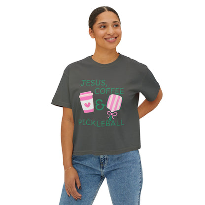 The Pink Pickle – Jesus, Coffee & Pickleball (Boxy Tee)