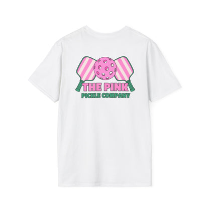 The Pink Pickle – Dink Responsibly Unisex Softstyle T-Shirt (White)