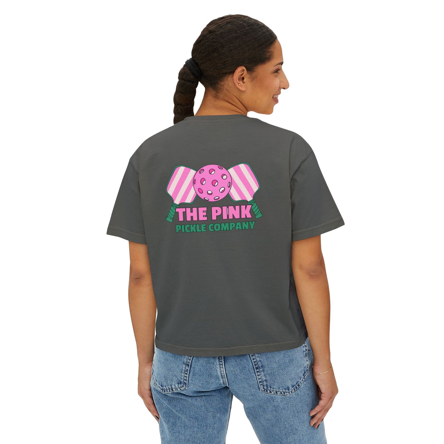 The Pink Pickle – Jesus, Coffee & Pickleball (Boxy Tee)