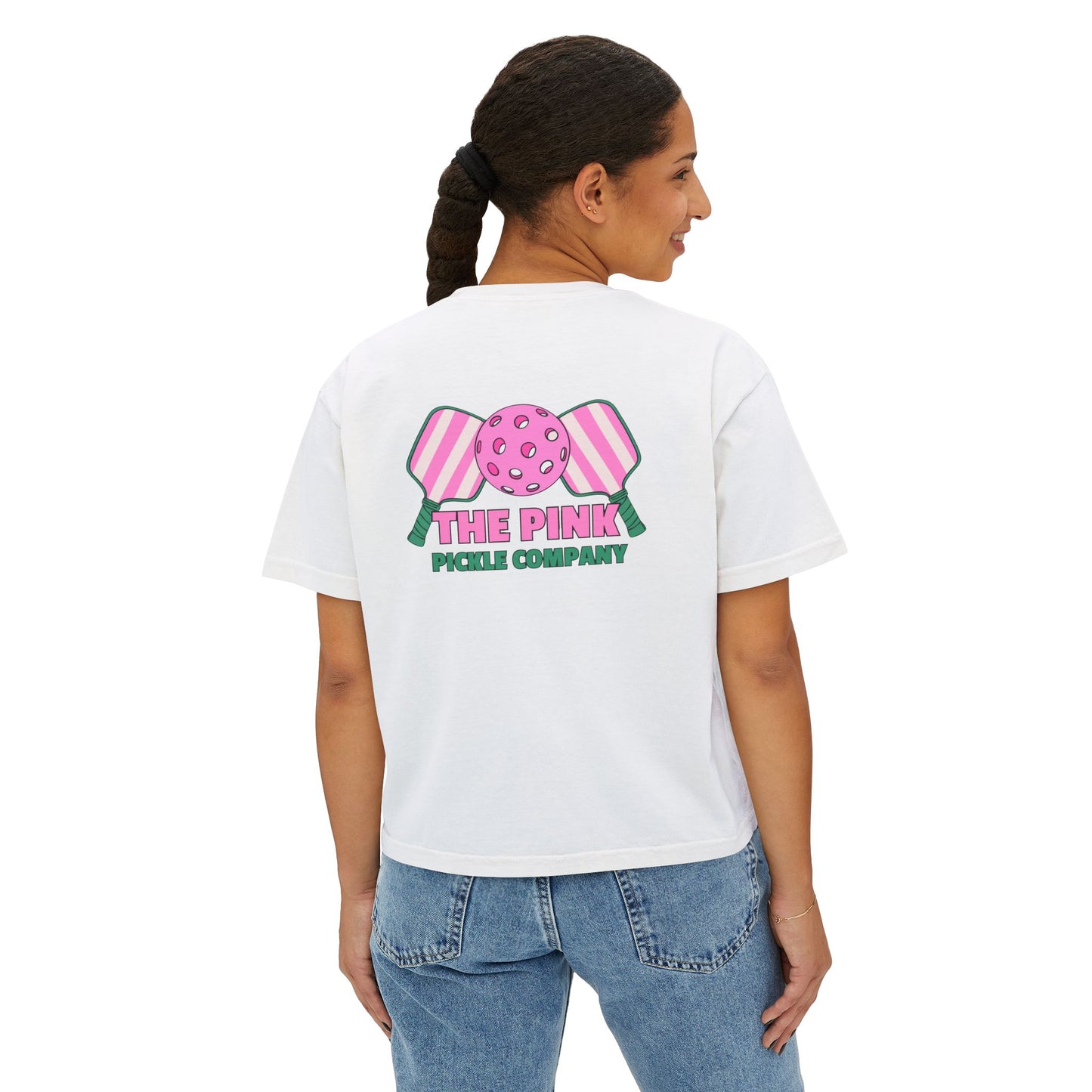 The Pink Pickle – Jesus, Coffee & Pickleball (Boxy Tee)
