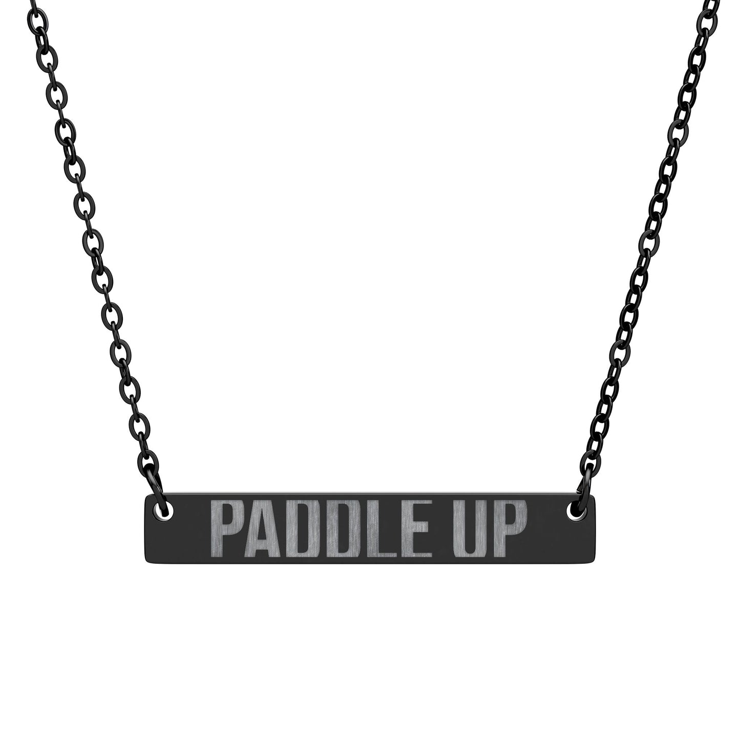 Engraved Horizontal Bar Necklace - “Paddle Up” Stainless Steel Pendant