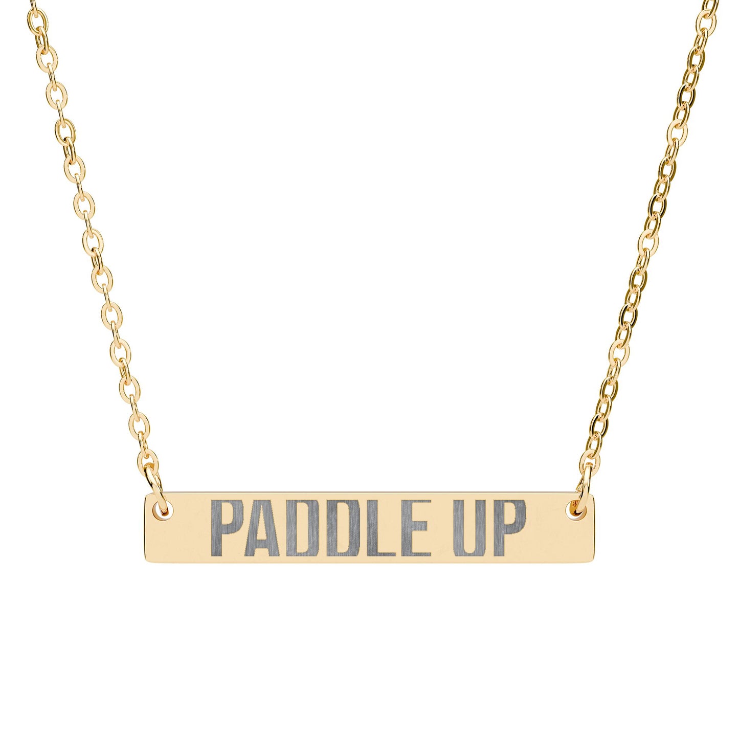 Engraved Horizontal Bar Necklace - “Paddle Up” Stainless Steel Pendant
