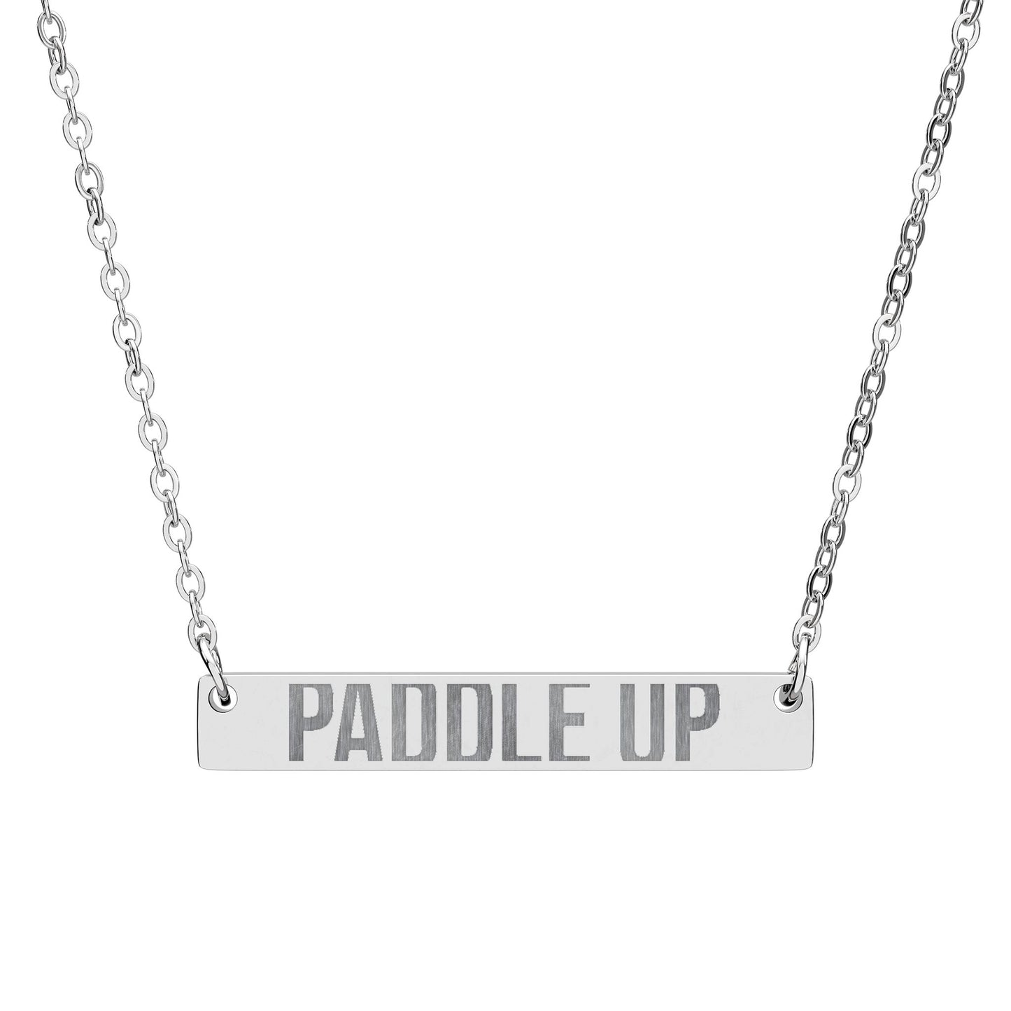 Engraved Horizontal Bar Necklace - “Paddle Up” Stainless Steel Pendant