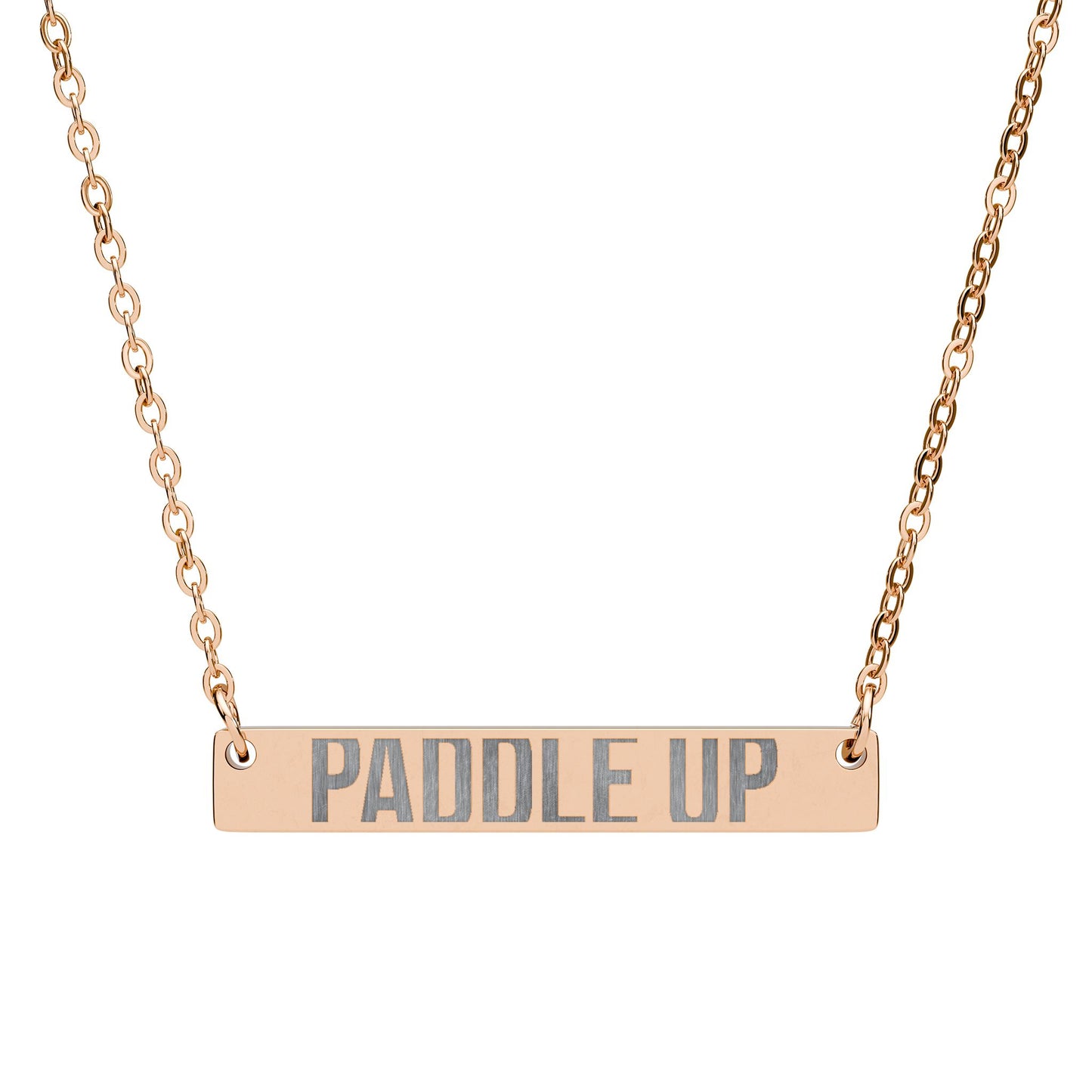 Engraved Horizontal Bar Necklace - “Paddle Up” Stainless Steel Pendant