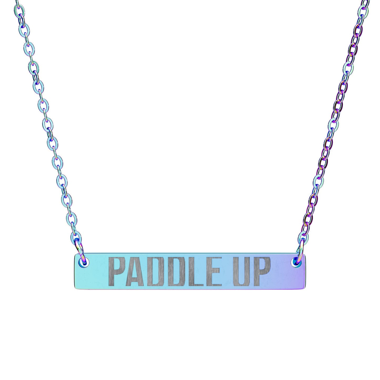Engraved Horizontal Bar Necklace - “Paddle Up” Stainless Steel Pendant