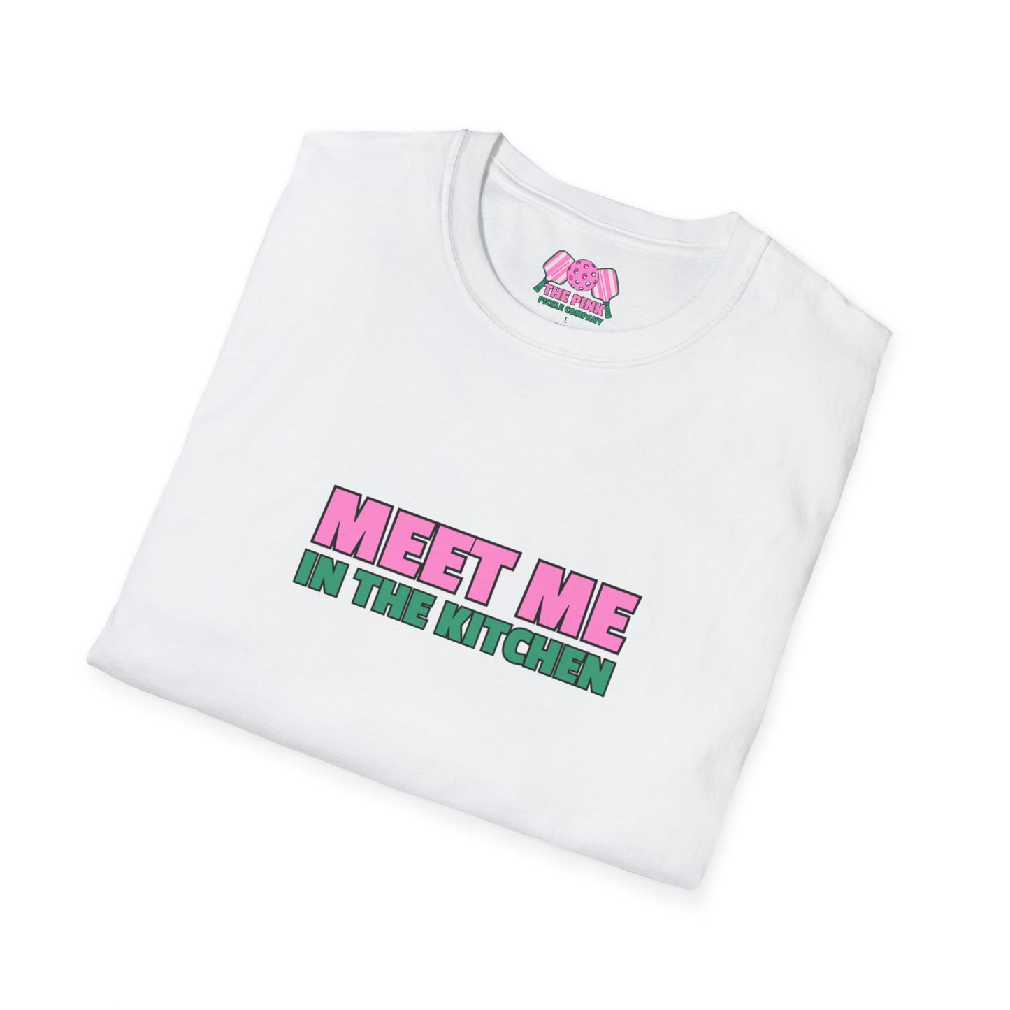 The Pink Pickle – Meet Me in the Kitchen Unisex Softstyle T-Shirt (White)