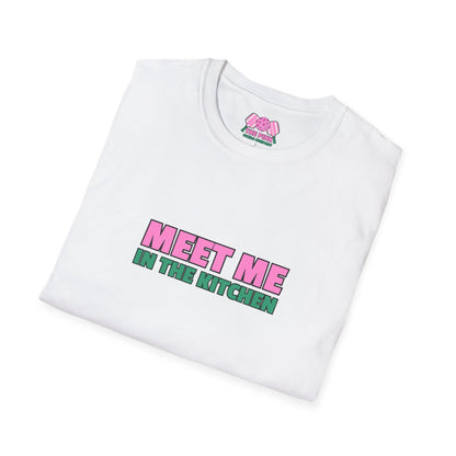 The Pink Pickle – Meet Me in the Kitchen Unisex Softstyle T-Shirt (White)