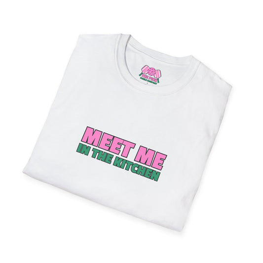 The Pink Pickle – Meet Me in the Kitchen Unisex Softstyle T-Shirt (White)