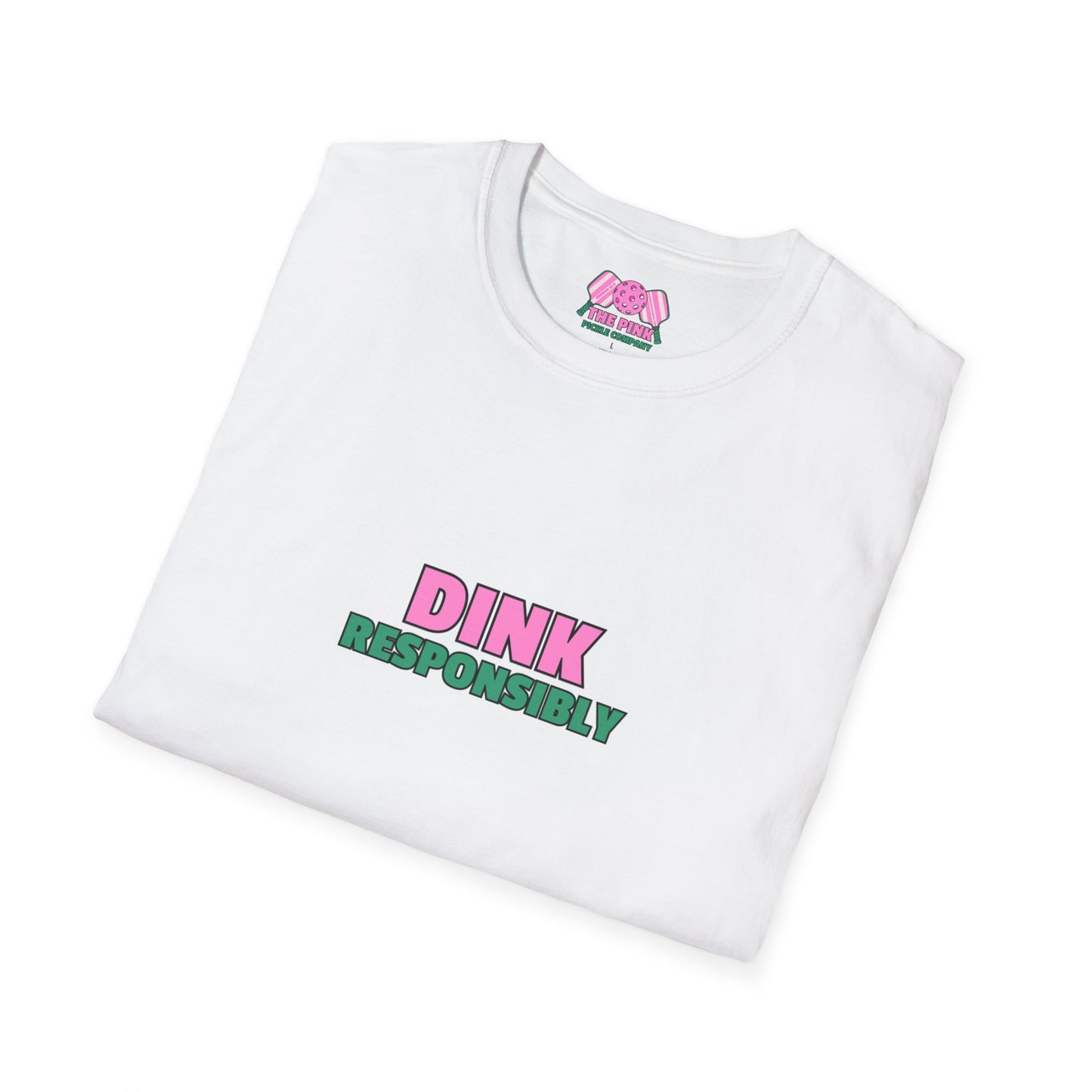 The Pink Pickle – Dink Responsibly Unisex Softstyle T-Shirt (White)
