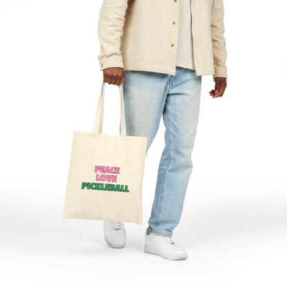 The Pink Pickle – Peace. Love. Pickleball Canvas Tote Bag